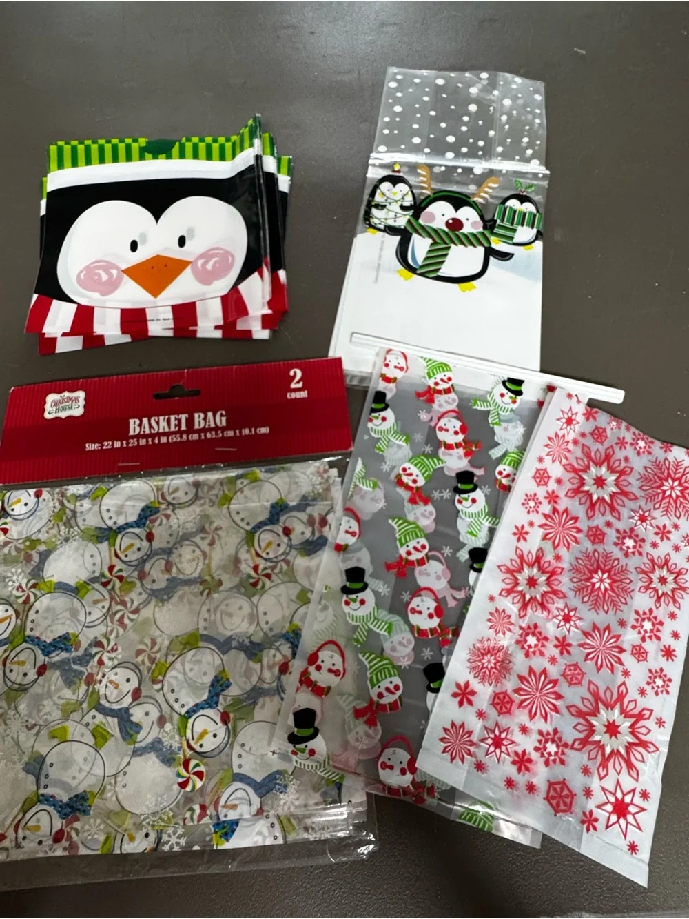 Holiday Penguin & Snowman Treat Bags - Red, Green, White